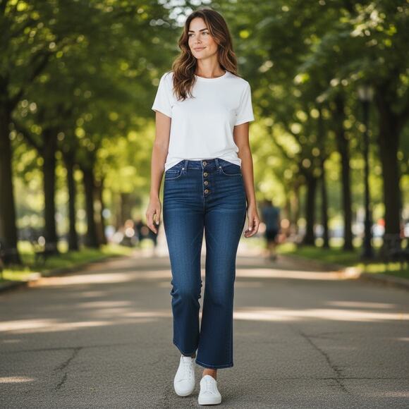 Ann Taylor Button Fly Jeans Kick Crop Dark - Picture 8 of 10
